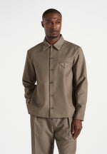 Leo - Hatched Tailored Long Sleeve Overshirt - Khaki