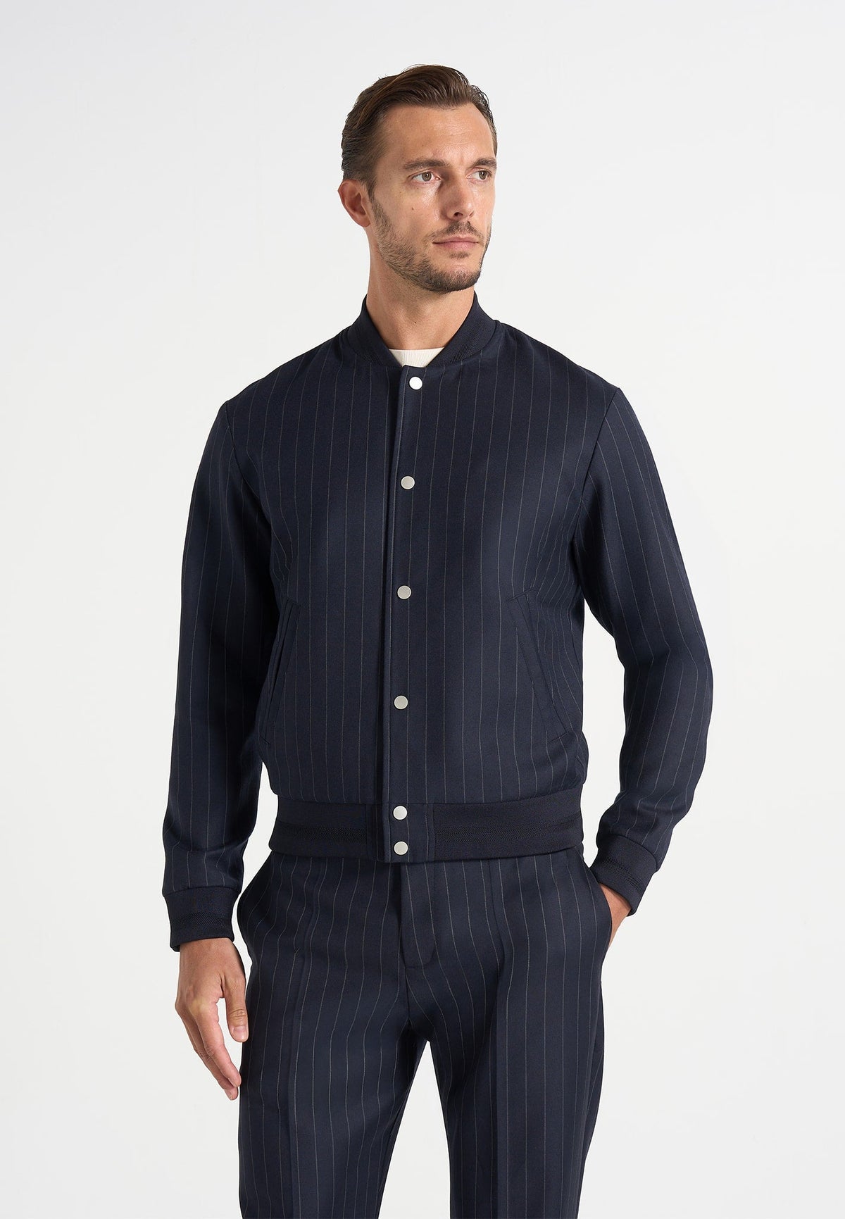 Savin - Pinstripe Bomber Jacket - Navy