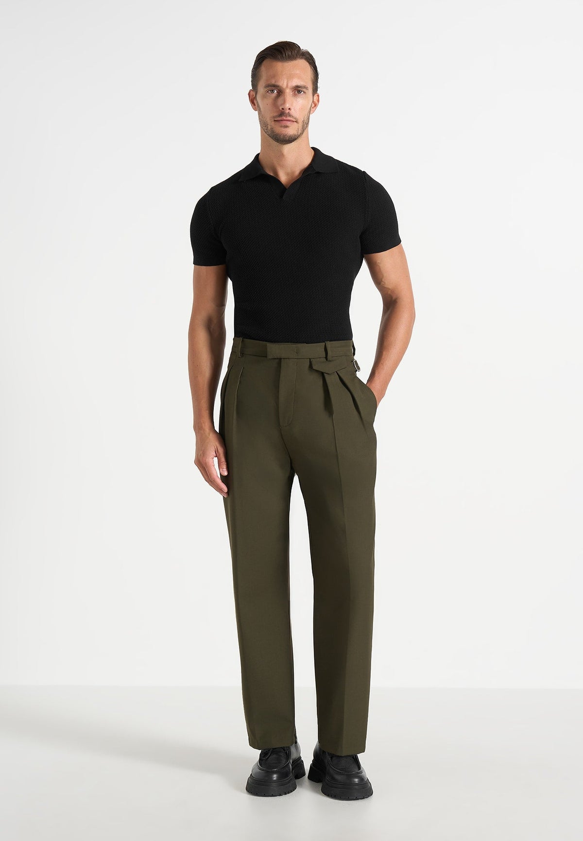 Pierre - Twin Pleat Tailored Trousers - Olive