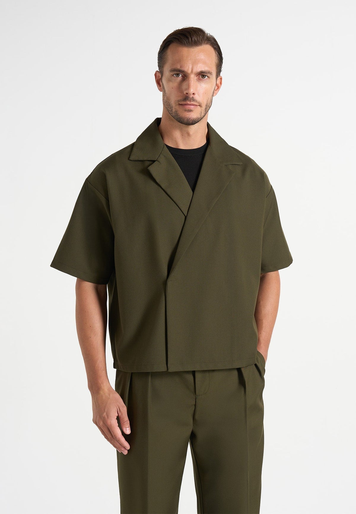 Abel - Boxy Twill Double Breasted Shirt - Olive