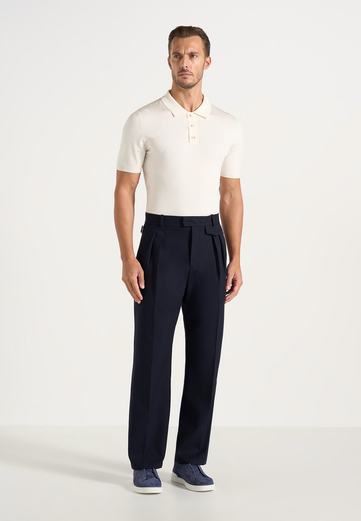 Pierre - Twin Pleat Tailored Wool-Blend Pants - Dark Navy