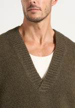 Chad - V-Neck Wool-Blend Knit Sweater - Olive