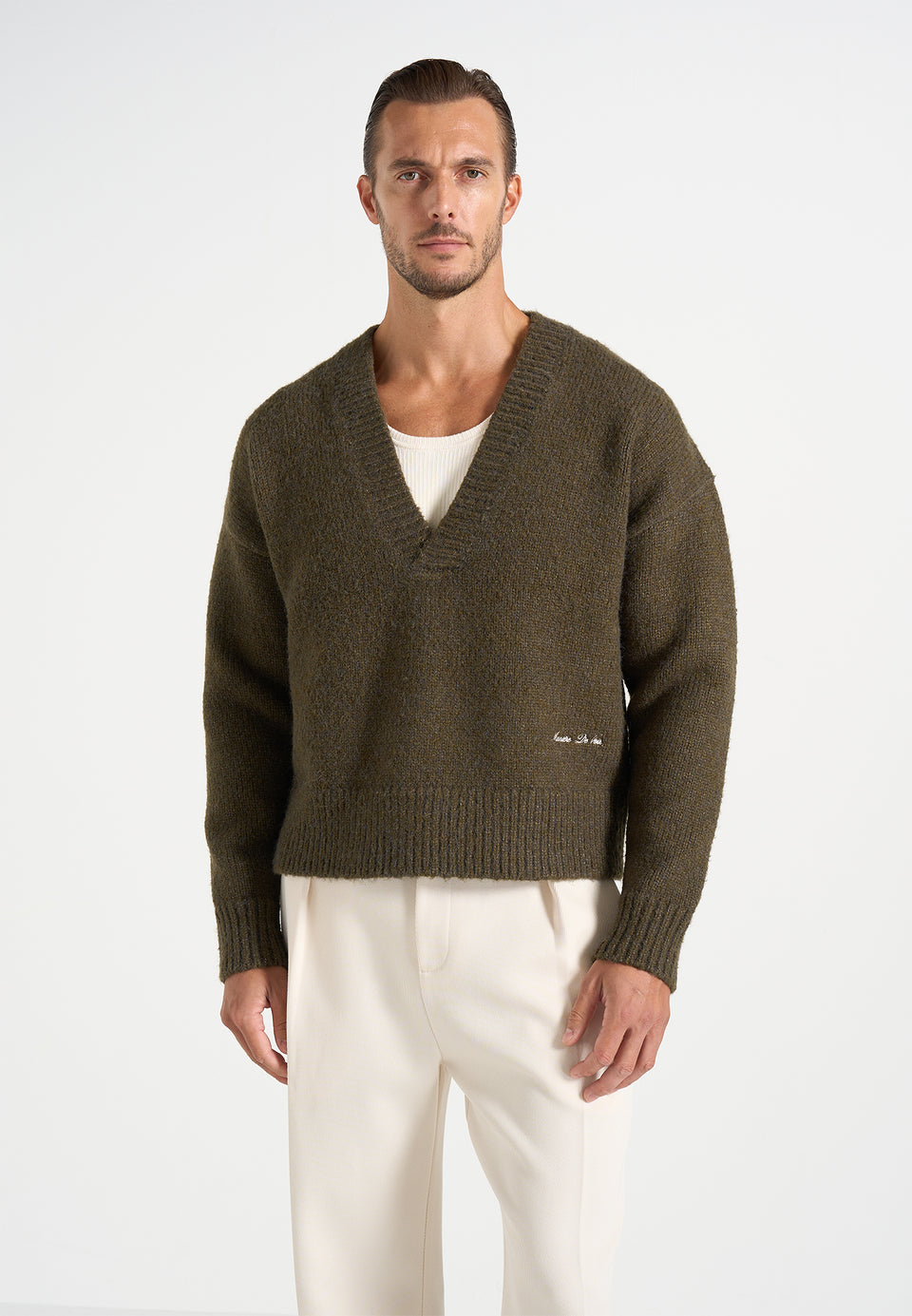 Chad - V-Neck Wool-Blend Knit Sweater - Olive