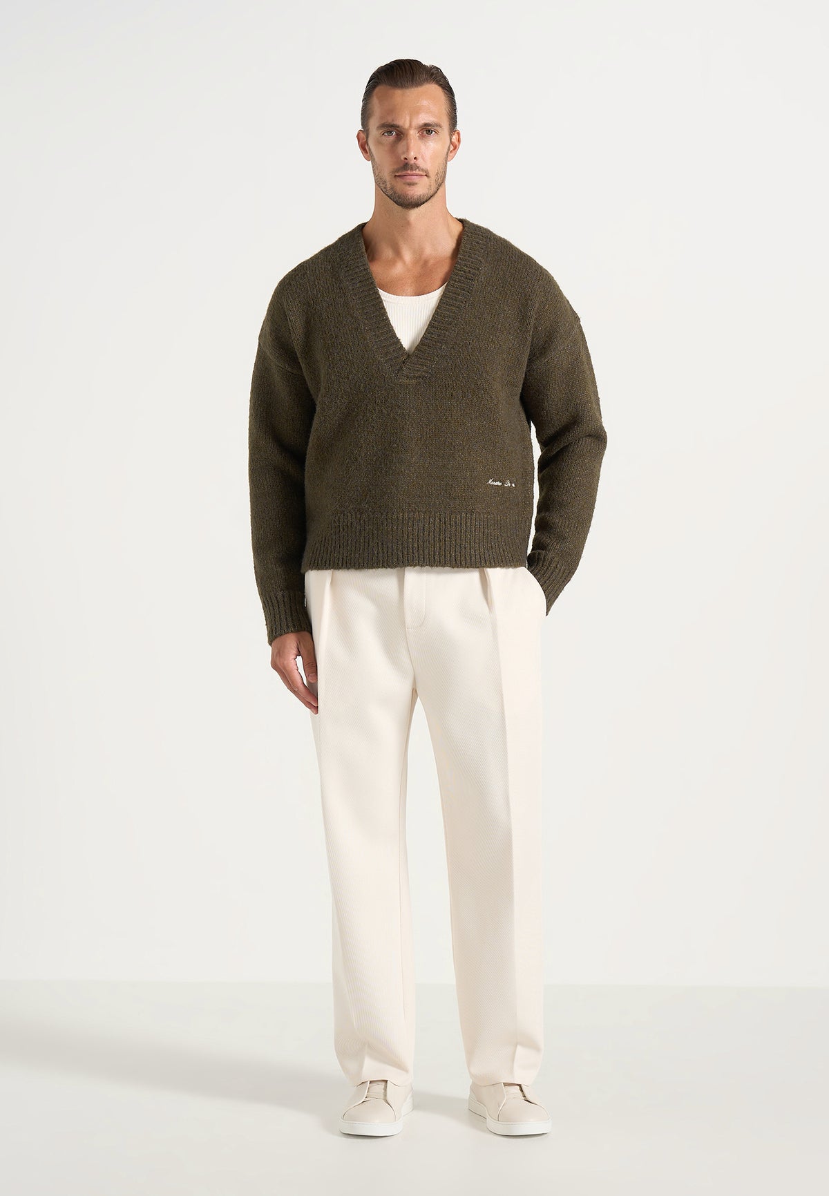 Chad - V-Neck Wool-Blend Knit Sweater - Olive