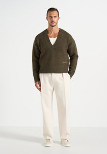 Chad - V-Neck Wool-Blend Knit Sweater - Olive