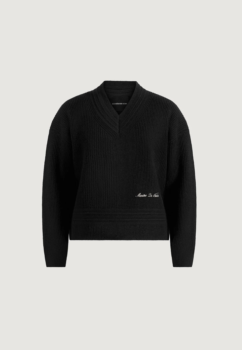 Remi - Signature Ribbed Wool-Blend V-Neck Sweater - Black