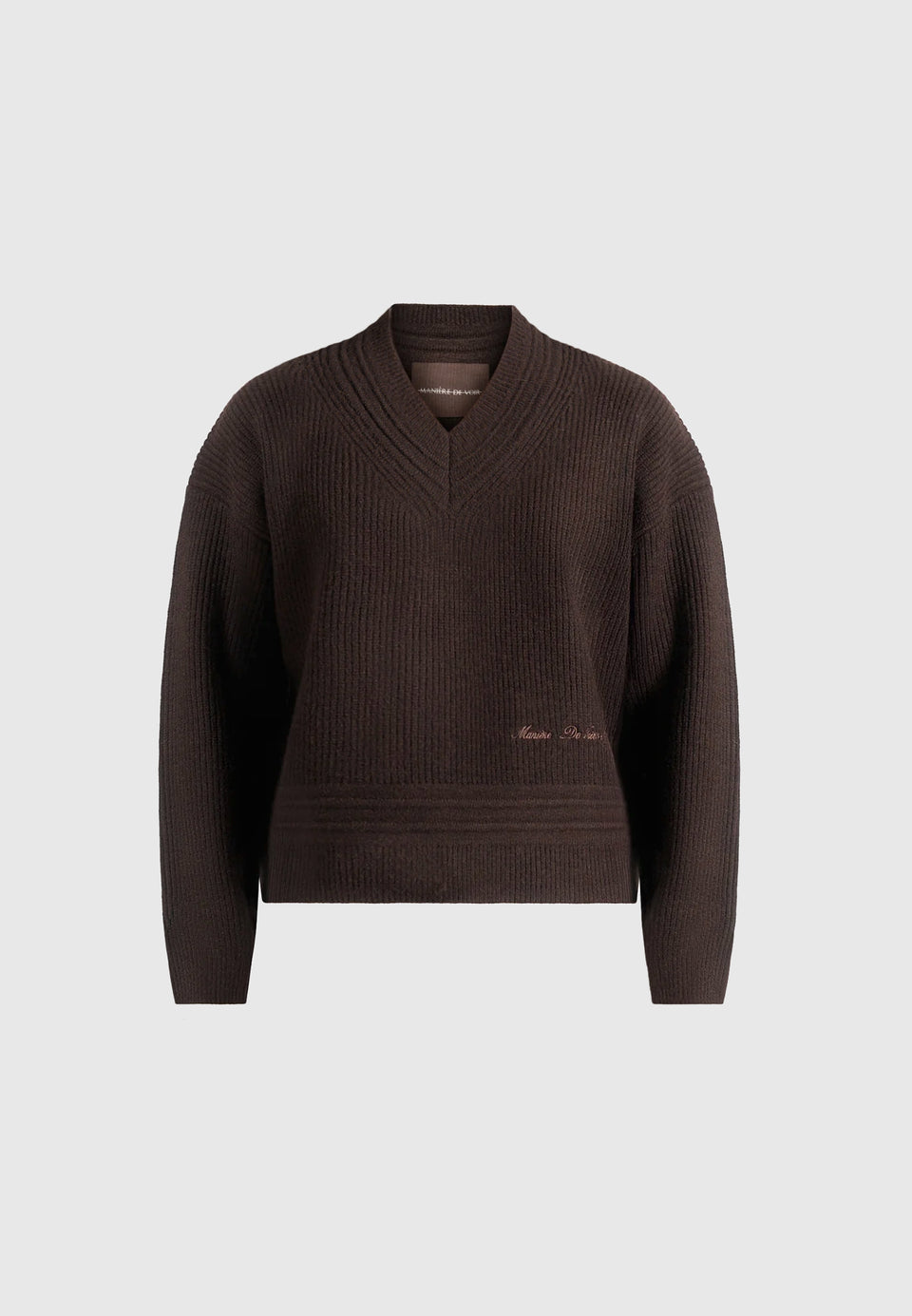 Remi - Signature Ribbed Wool-Blend V-Neck Sweater - Dark Brown