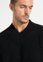Remi - Signature Ribbed Wool-Blend V-Neck Sweater - Black