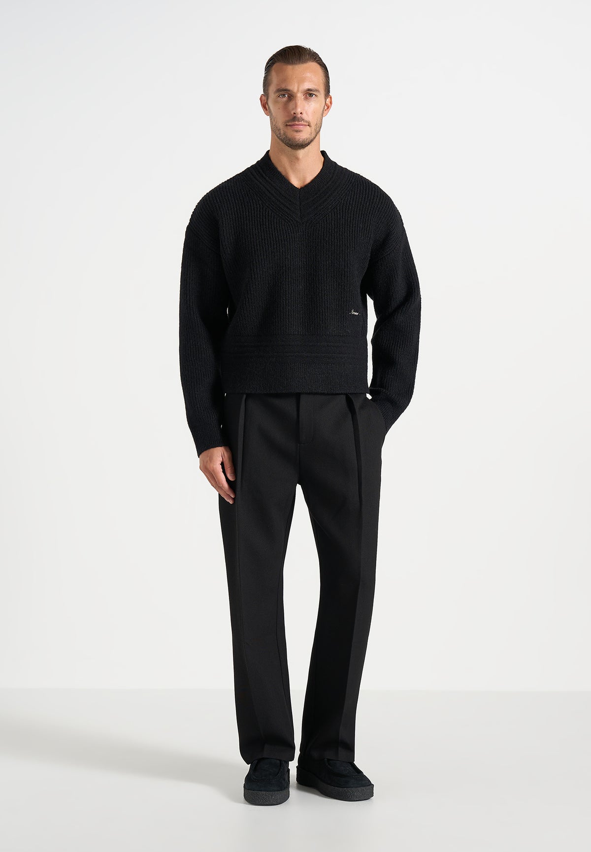 Remi - Signature Ribbed Wool-Blend V-Neck Sweater - Black