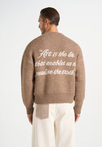 Kamil - Art Slogan Speckled Brushed Wool-Blend Knit Sweater - Beige