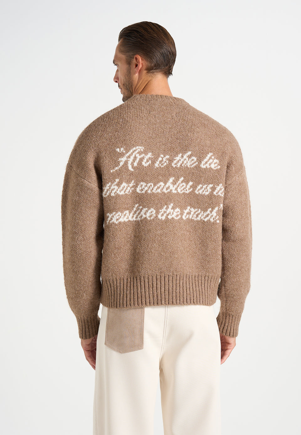Kamil - Art Slogan Speckled Brushed Wool-Blend Knit Sweater - Beige