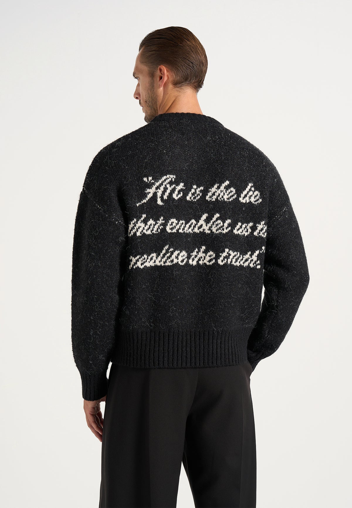 Kamil - Art Slogan Speckled Brushed Wool-Blend Knit Sweater - Black
