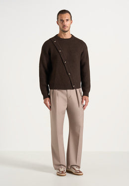 Theo - Asymmetric Brushed Wool-Blend Knit Sweater - Brown
