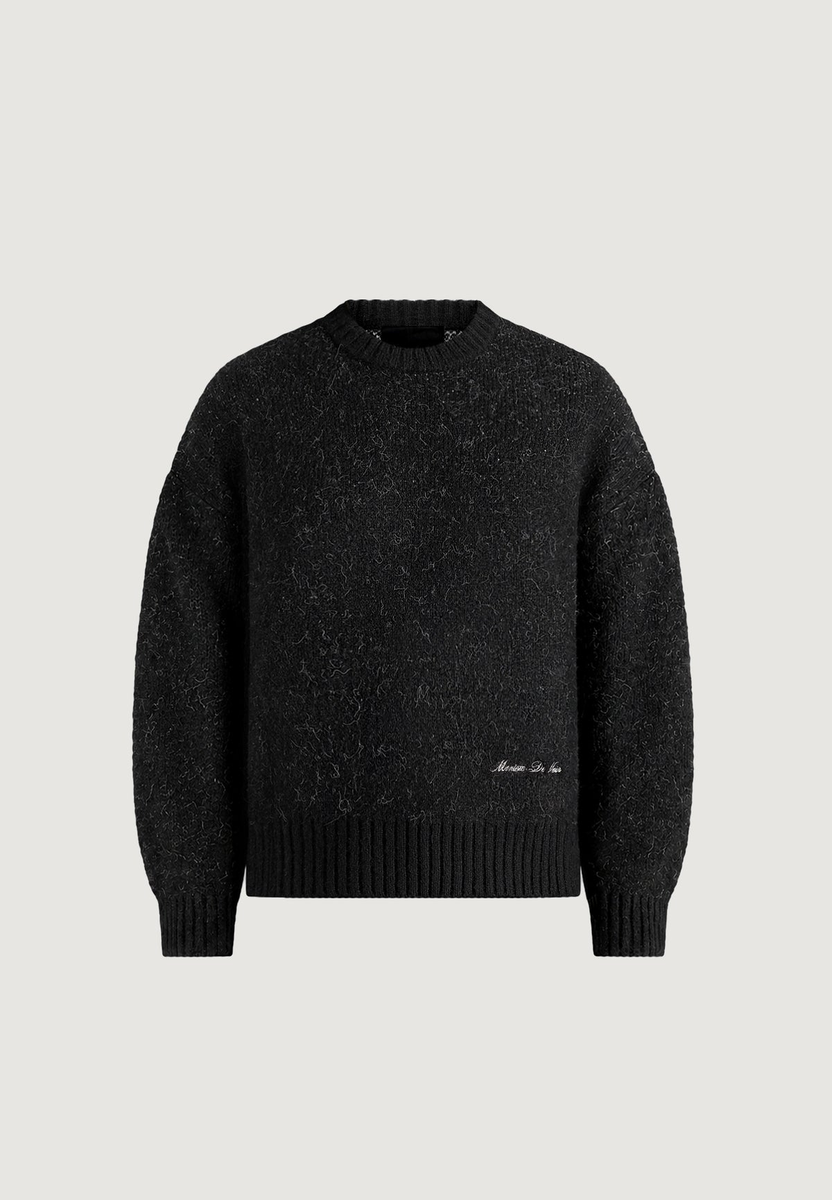 Kamil - Art Slogan Speckled Brushed Wool-Blend Knit Sweater - Black