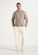 Theo - Asymmetric Brushed Wool-Blend Knit Sweater - Taupe