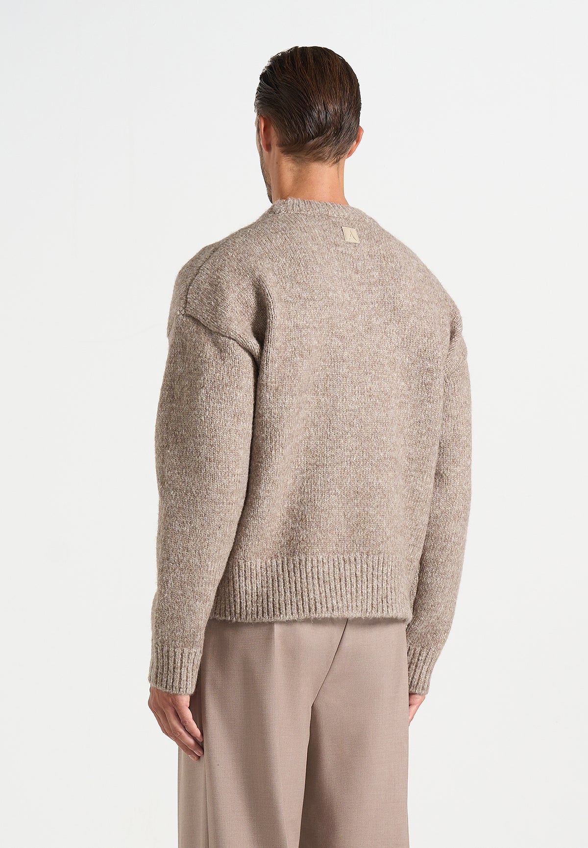 KW001 - Brushed Wool-Blend Knit Signature Sweater - Beige
