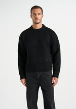 KW001 - Brushed Wool-Blend Knit Signature Sweater - Black