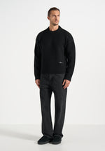 KW001 - Brushed Wool-Blend Knit Signature Sweater - Black