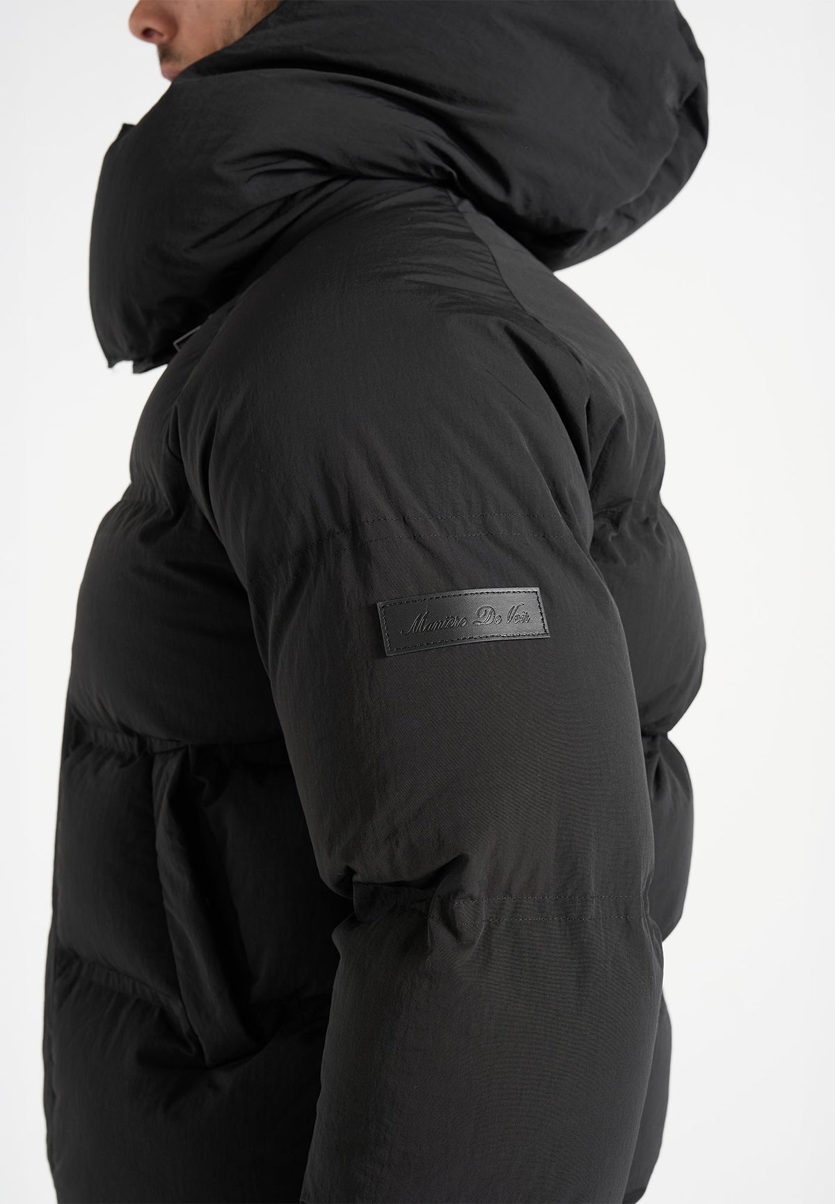 Bradley - Unisex Cropped Raglan Wrap Neck Puffer Jacket - Black