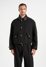 Cameron - Unisex Oversized Tailored Wool-Blend Bomber Jacket - Black
