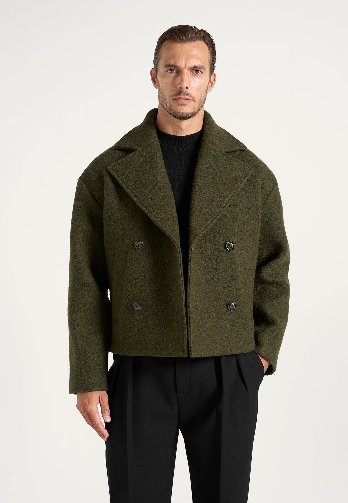 Mika - Unisex Double Breasted Wool Jacket - Olive