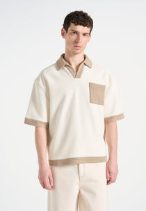 Brice - Boxy Polo Shirt with Crochet Detail - Cream