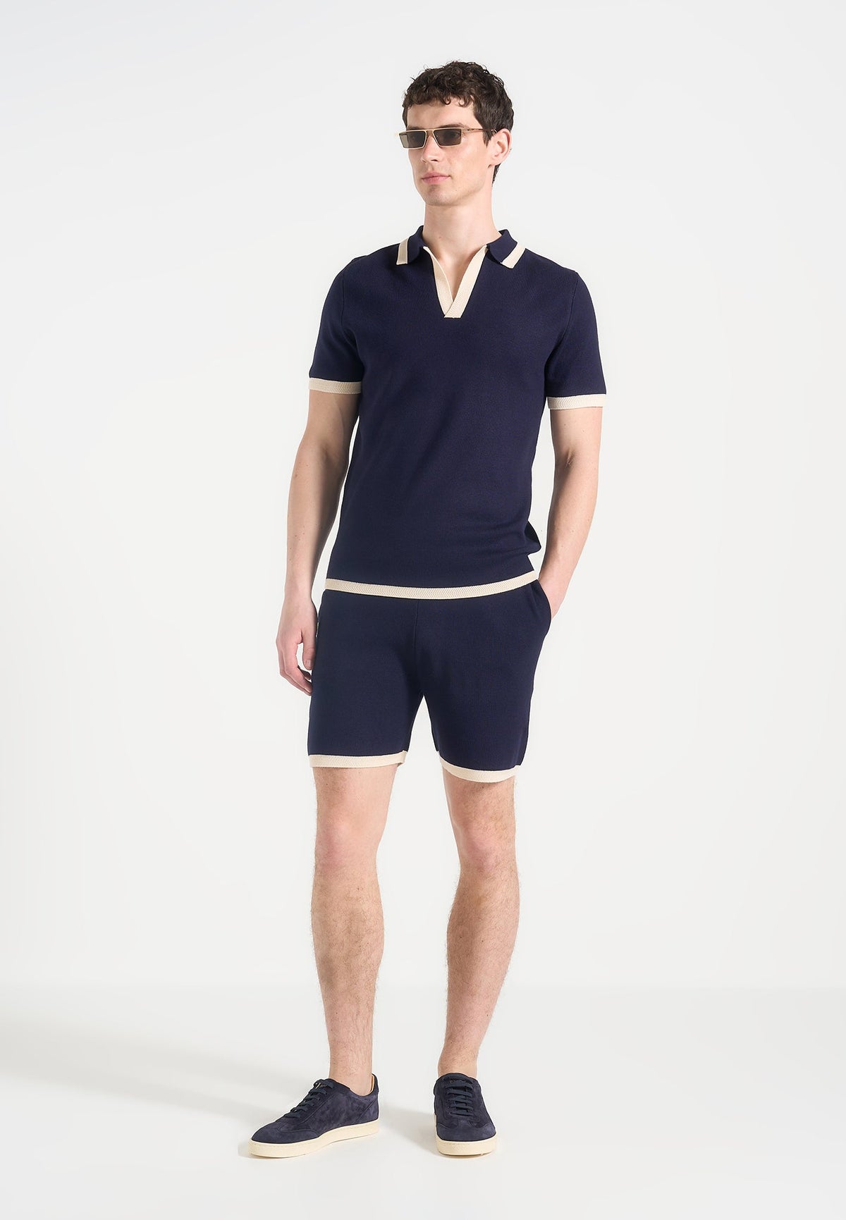 Regis - Contrast Detail Knit Shorts - Navy