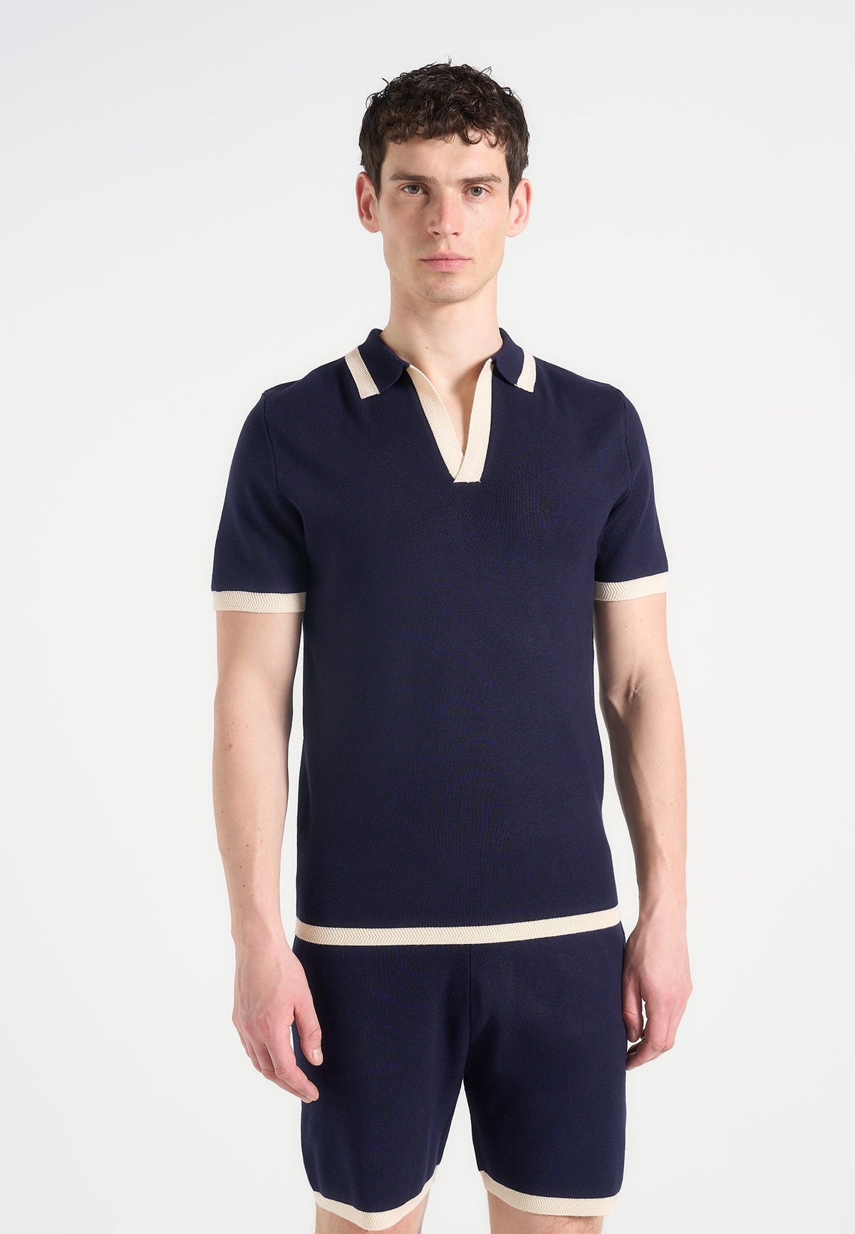 Lambert - Contrast Detail Knit Polo Shirt - Navy