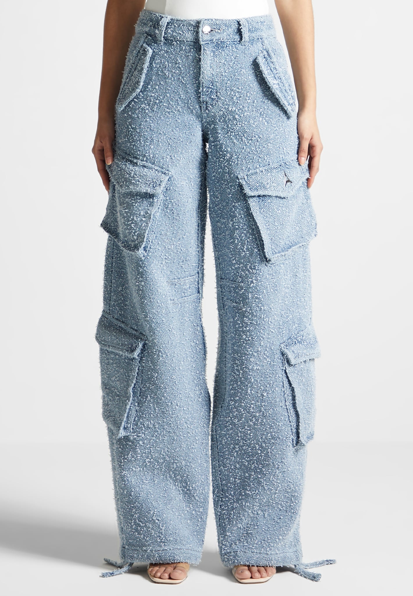 high-waisted-boucle-denim-cargo-pants-blue