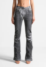 oil-print-tacked-fit-and-flare-jeans-white-grey