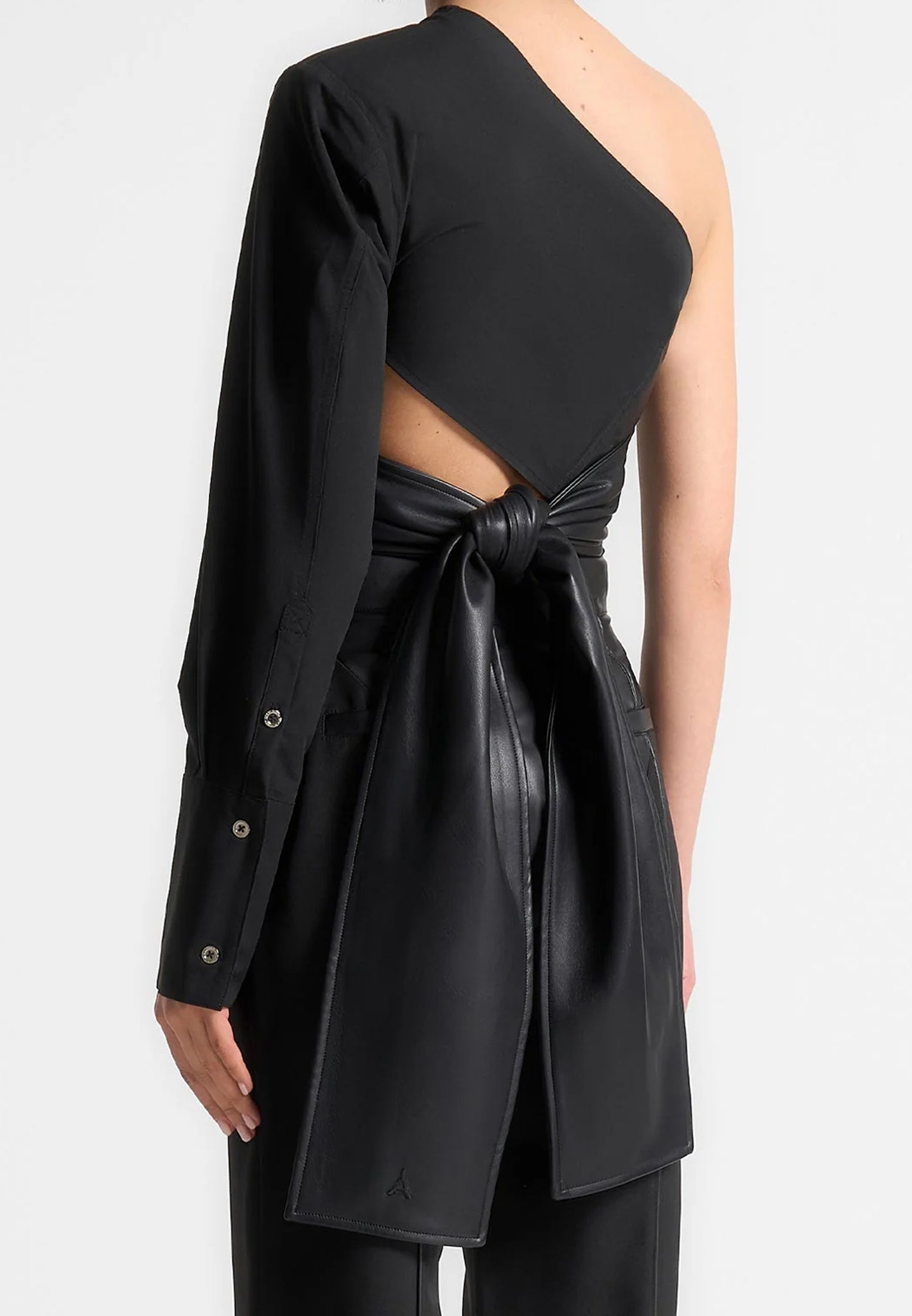coralie-one-sleeve-leather-wrap-top-black