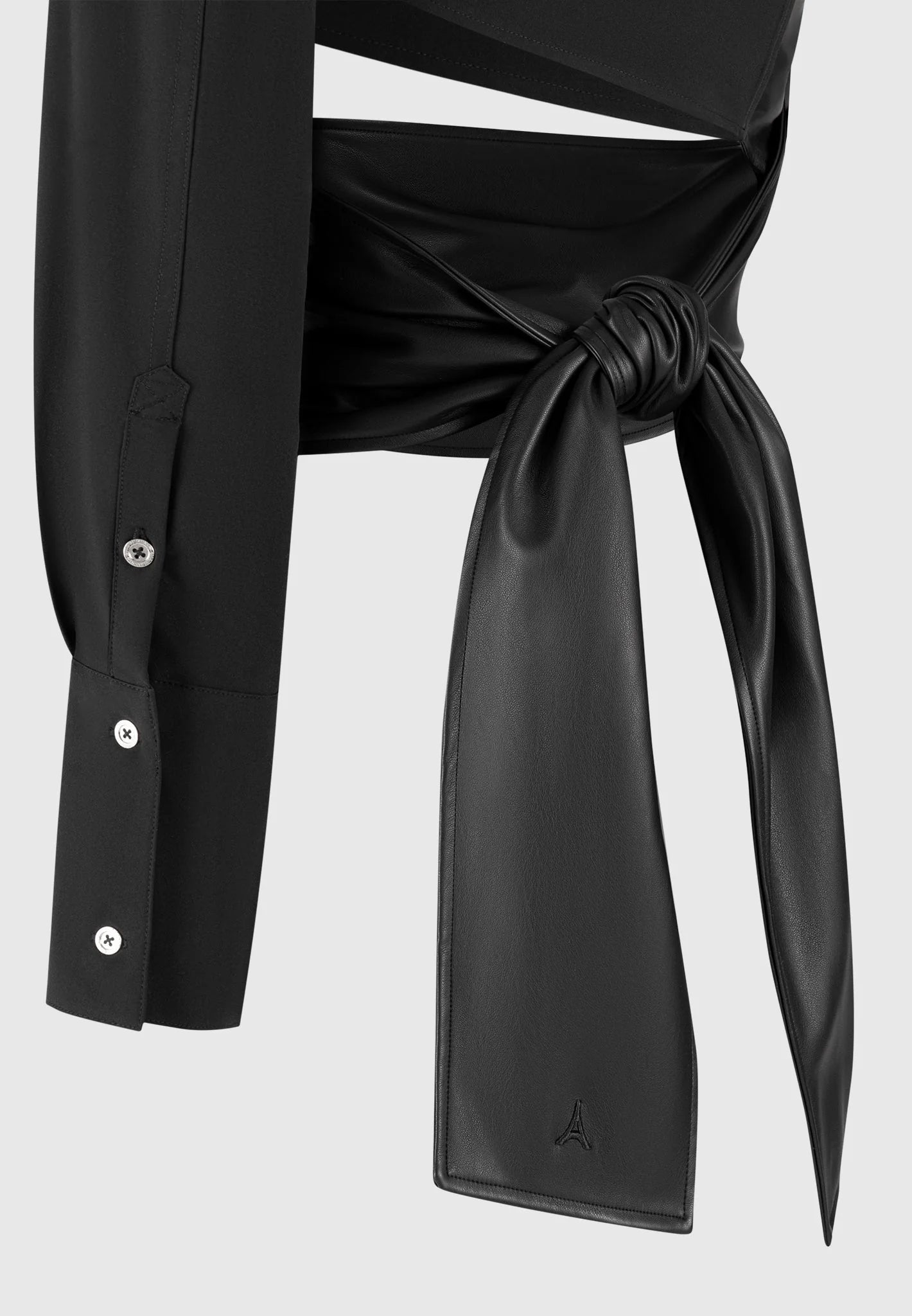 coralie-one-sleeve-leather-wrap-top-black