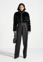 plush-ribbed-jacket-with-scarf-black