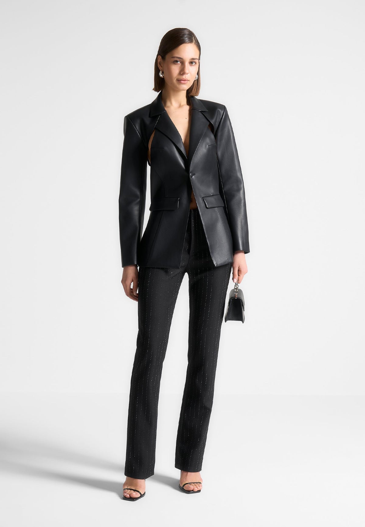 Rhinestone Tailored Straight Leg Pants - Black