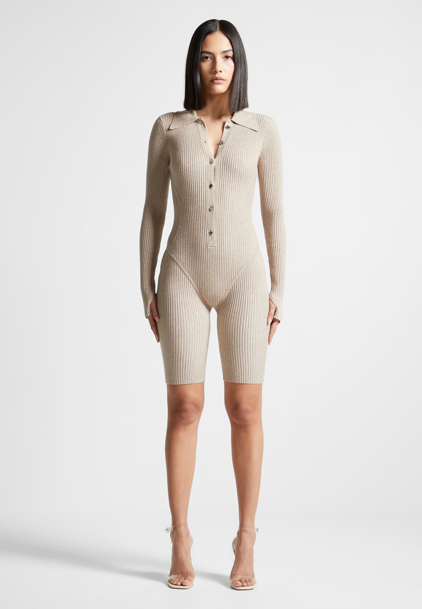 ribbed-knit-long-sleeve-playsuit-beige