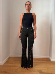 Ambre - Lace Up Flared Pants - Olive