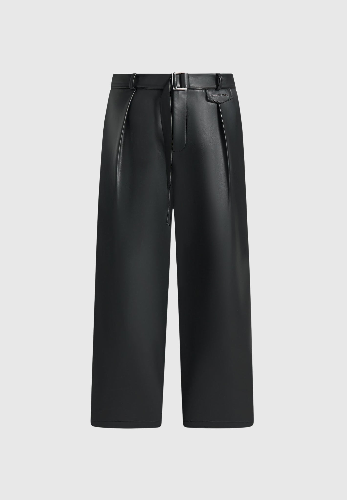 relaxed-fit-vegan-leather-pleated-trouser-black