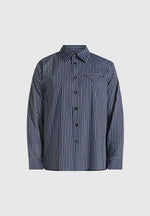 Ronnie - Unisex Pinstripe Long Sleeve Shirt - Navy