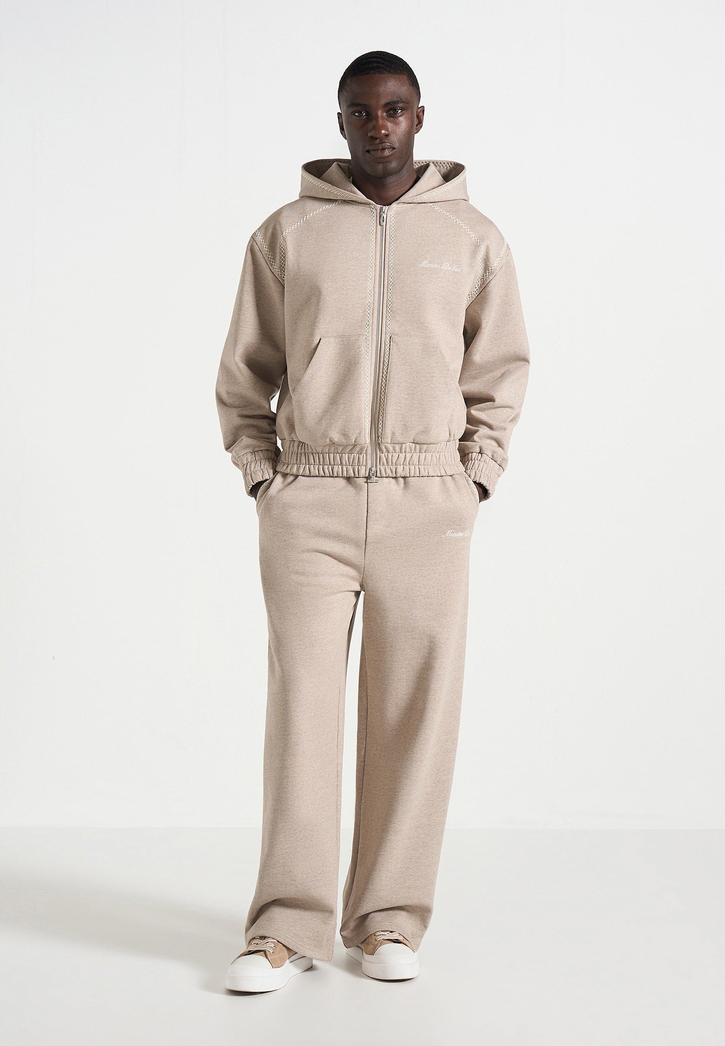 Ollie - Unisex Whipstitch Raglan Effect Zip Hoodie - Taupe