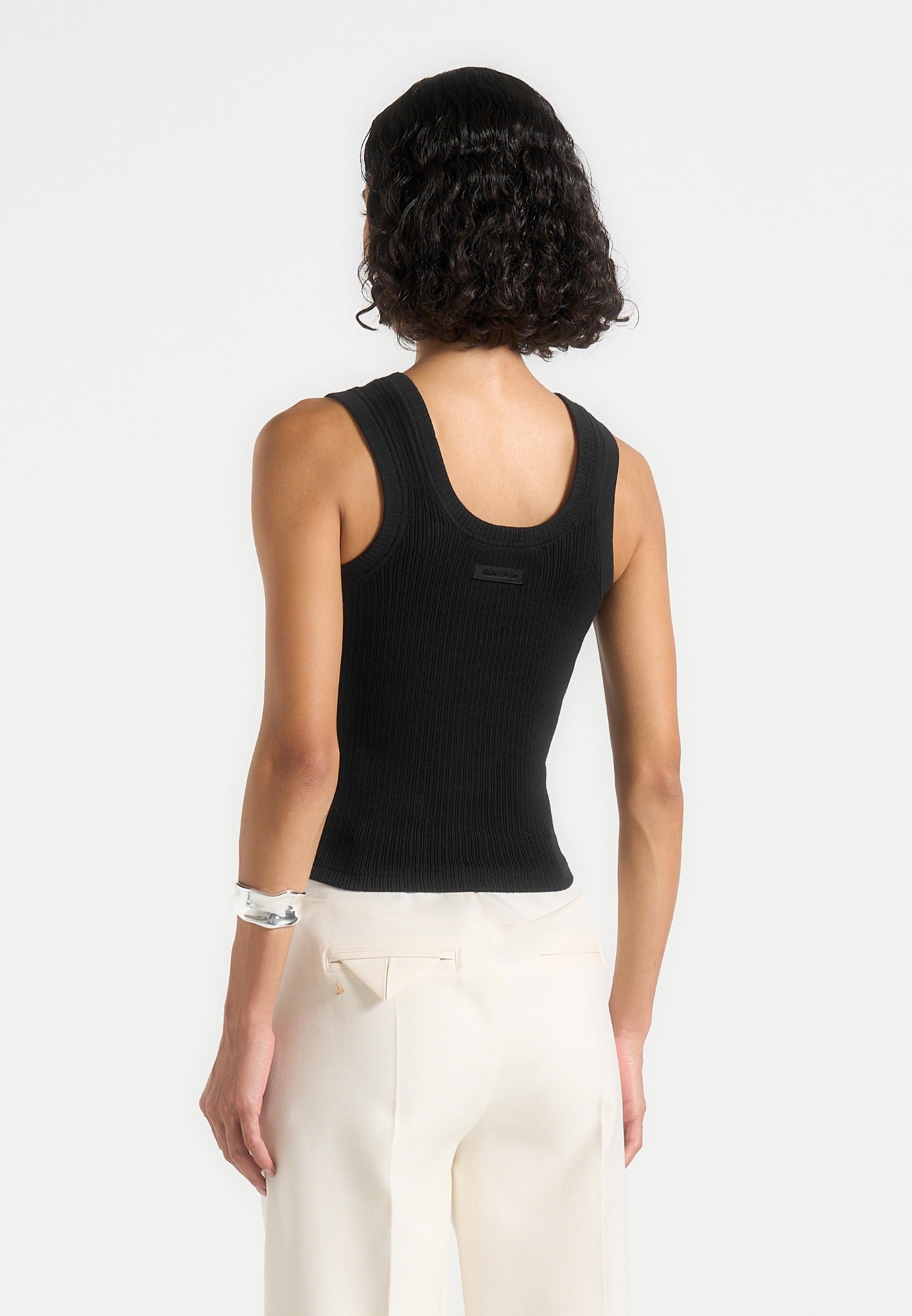 VS001 - Scoop Neck Ribbed Cotton Tank Top - Black