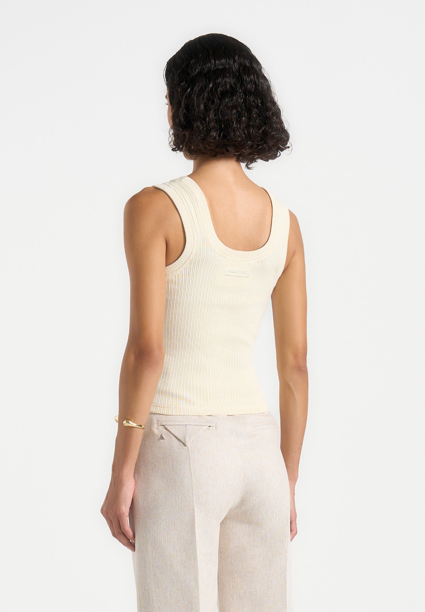 VS001 - Scoop Neck Ribbed Cotton Tank Top - Cream