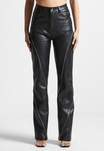 Leather Biker Trousers with Zip - Black