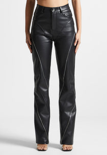 Leather Biker Pants with Zip - Black