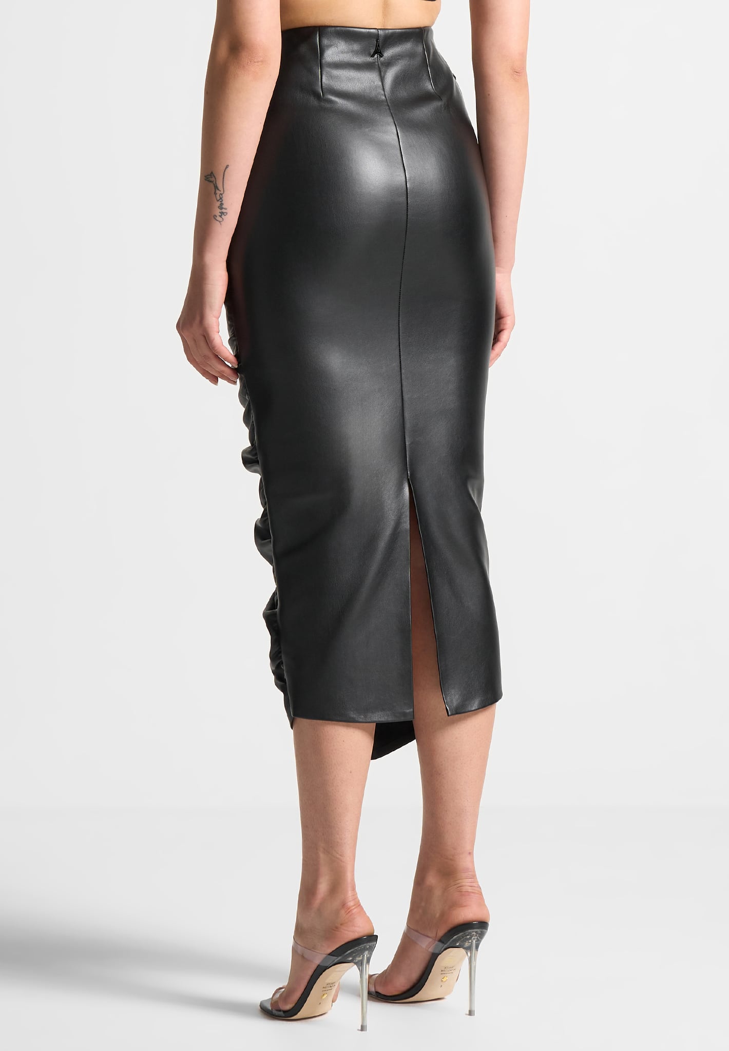 vegan-leather-ruched-midaxi-skirt-black