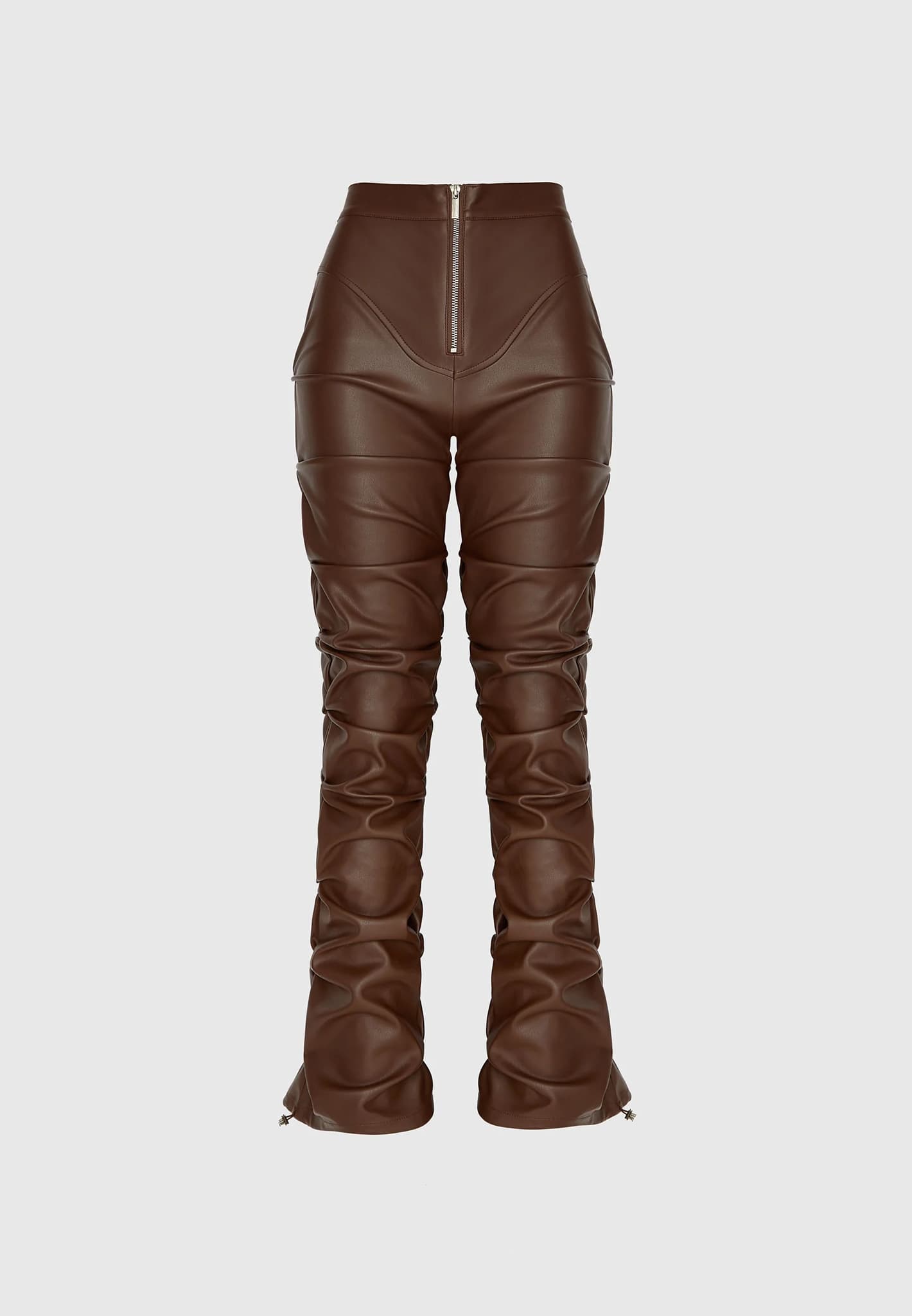 tacked-vegan-leather-flared-trousers-chocolate-brown