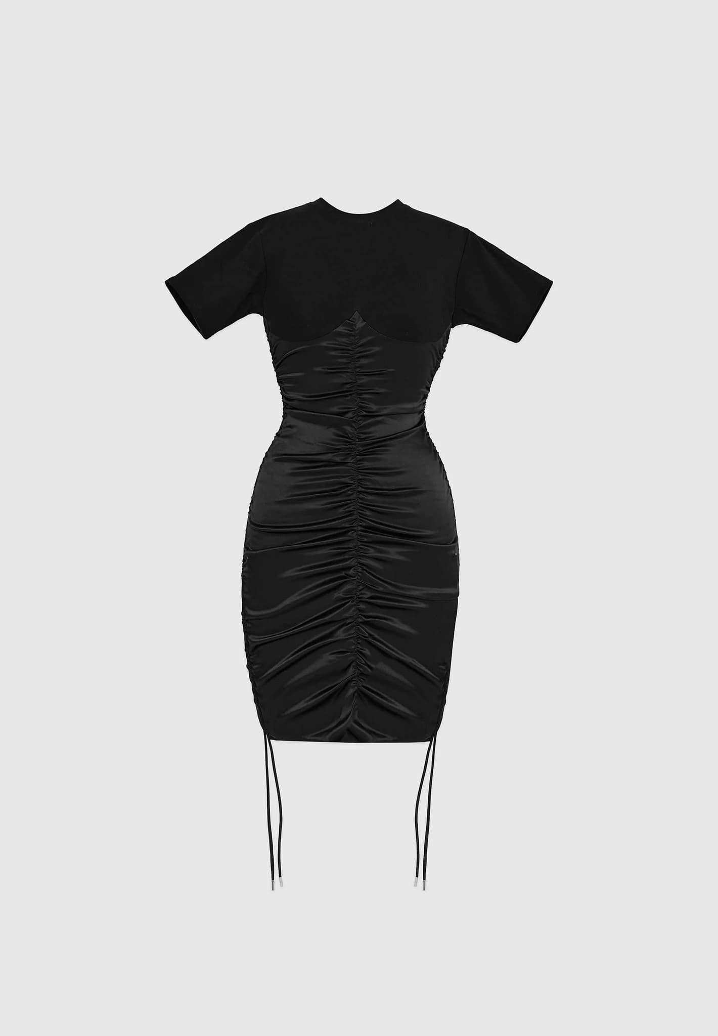 ruched-satin-t-shirt-dress-black