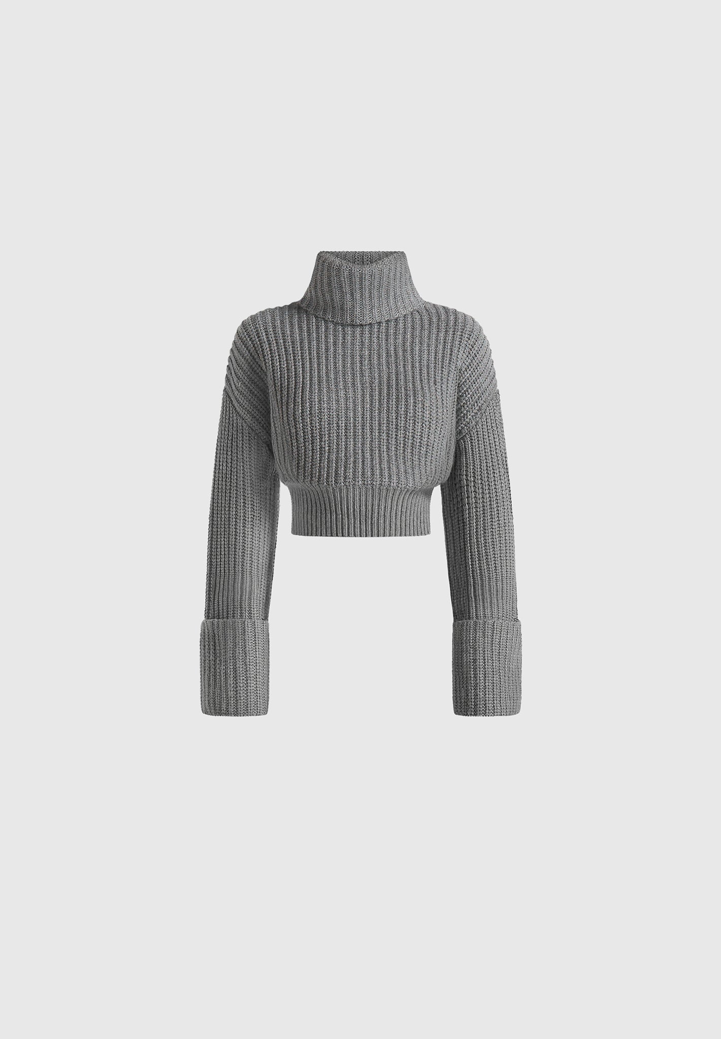 Amaya - Roll Neck Knit Sweater With Cuffs - Grey