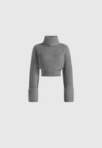Amaya - Roll Neck Knit Sweater With Cuffs - Grey