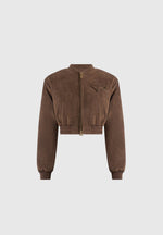 Monique - Suede Wide Shoulder Bomber Jacket - Brown