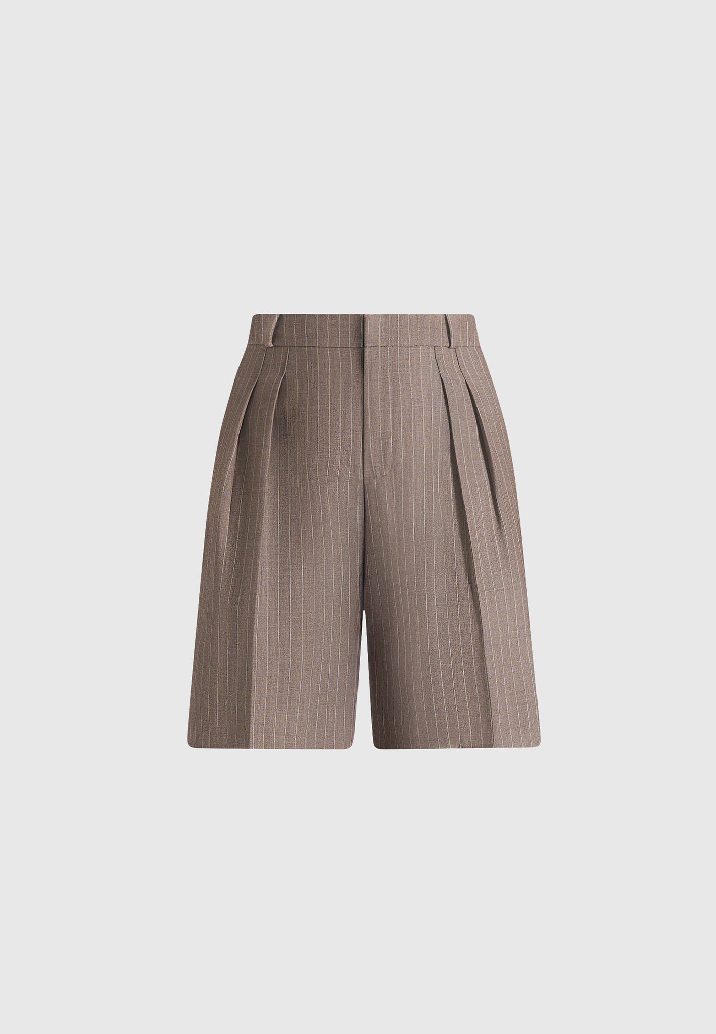 Lorette - Pinstripe Twin Pleat Tailored Shorts - Taupe